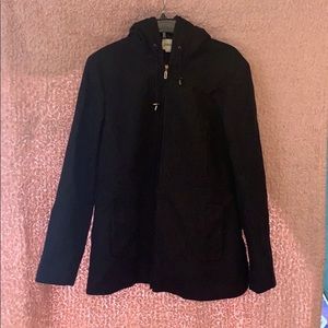 Black Wool Pea Coat with Zipper